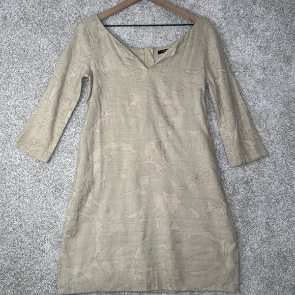 J.CREW Dresses & Skirts - J Crew Shift Dress Womens Size 0 Silk Linen Blend Beige Gold Design Pockets